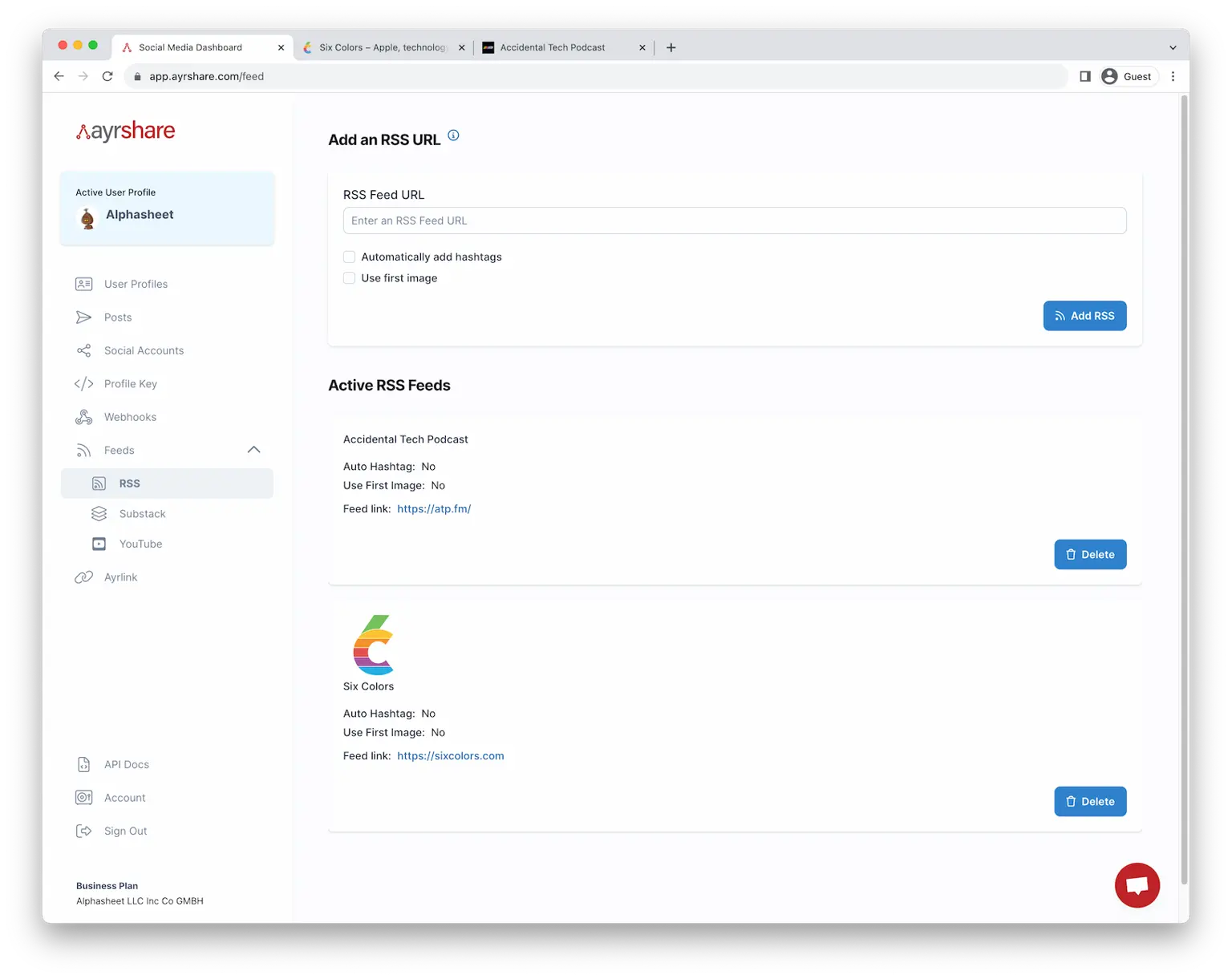 RSS Feed set up