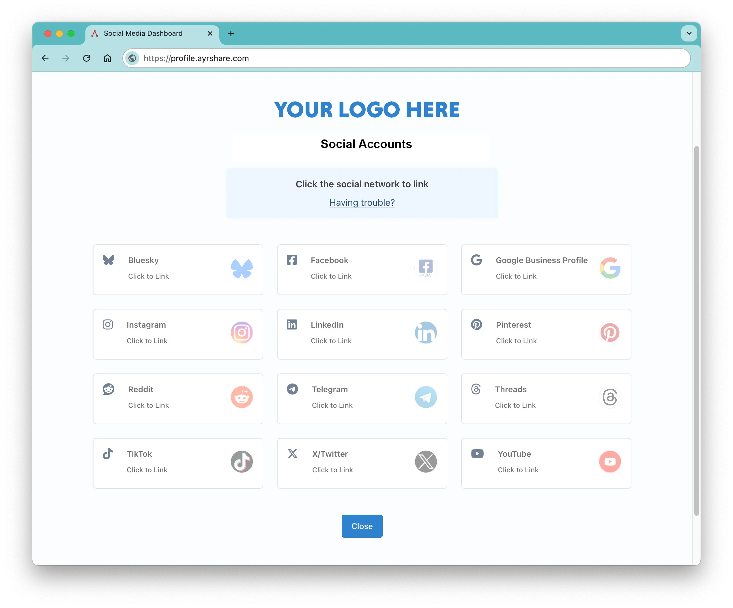 Ayrshare Social Linking Page