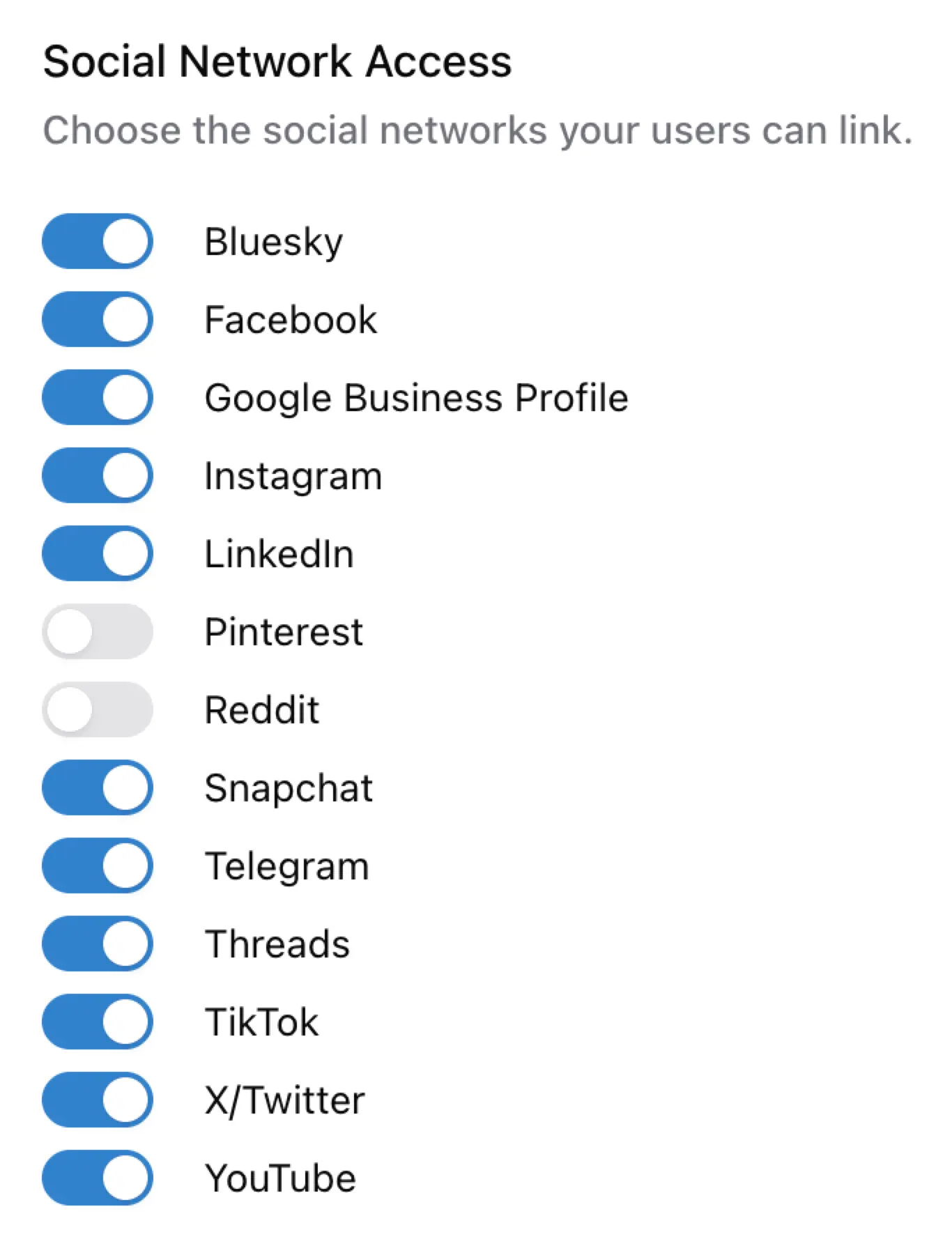 Select Social Networks Access