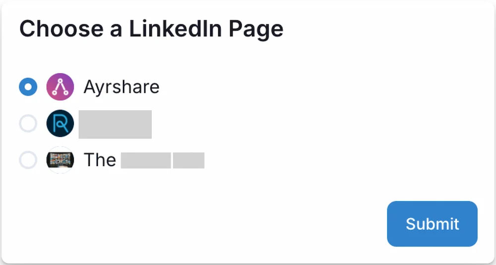 LinkedIn Select a Company Page