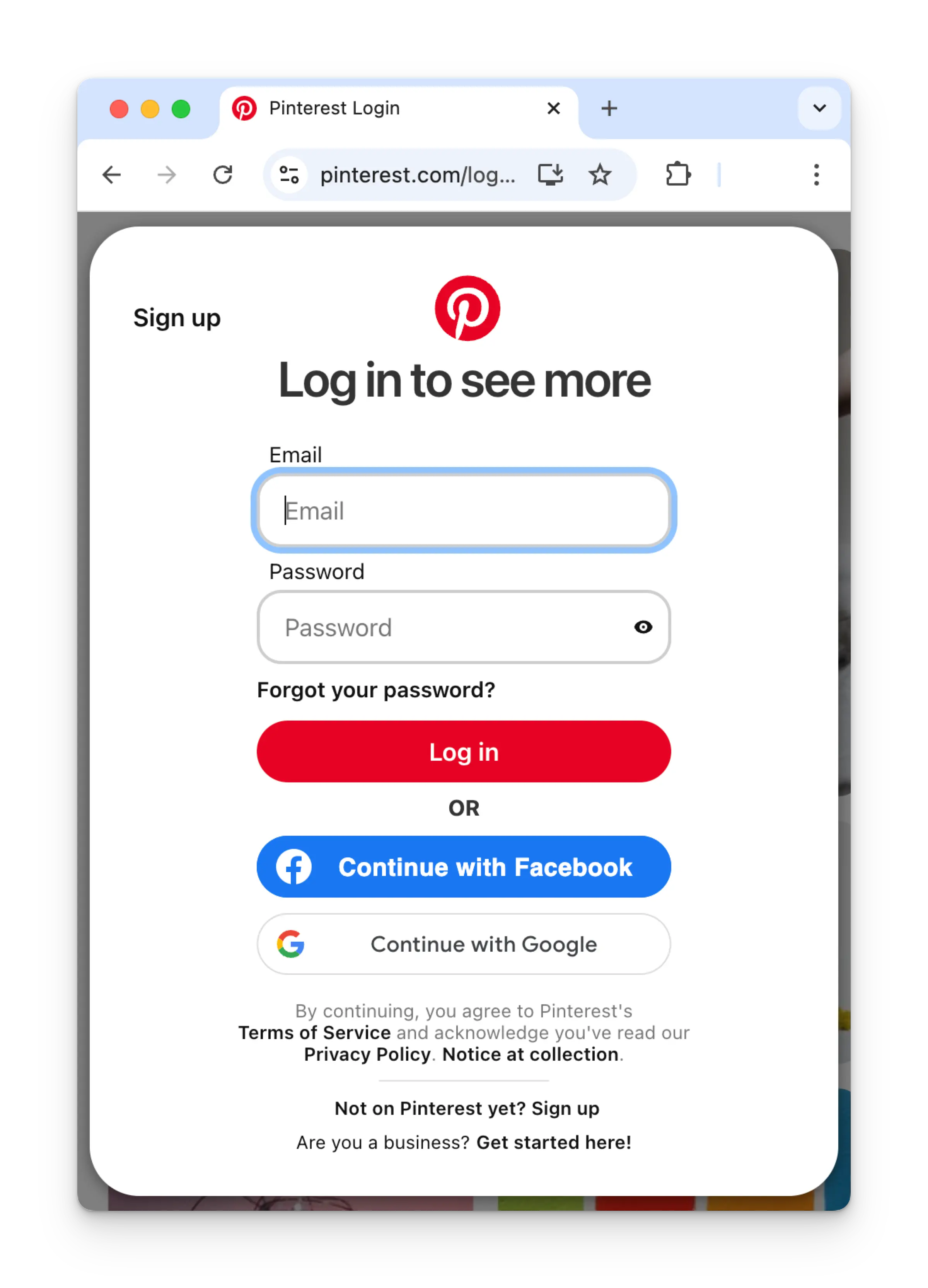 Login via Pinterest