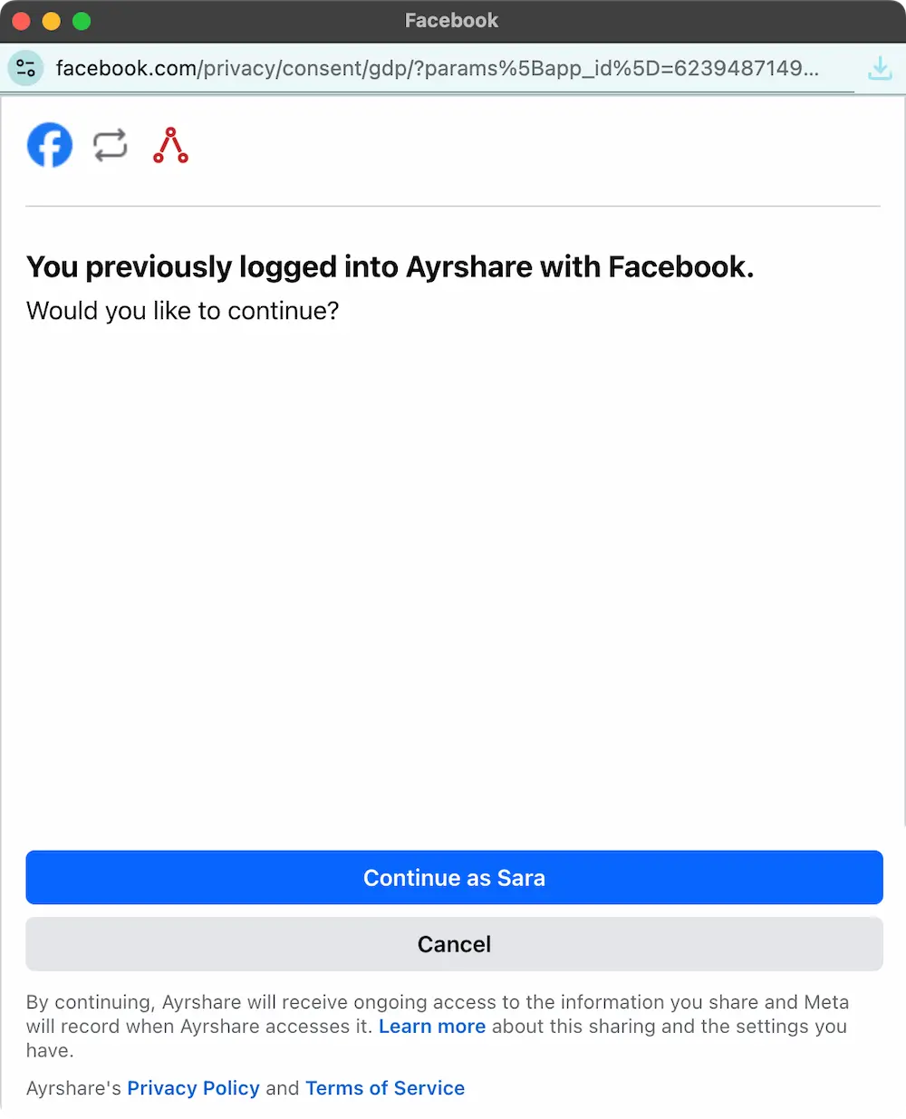 Facebook Login Screen