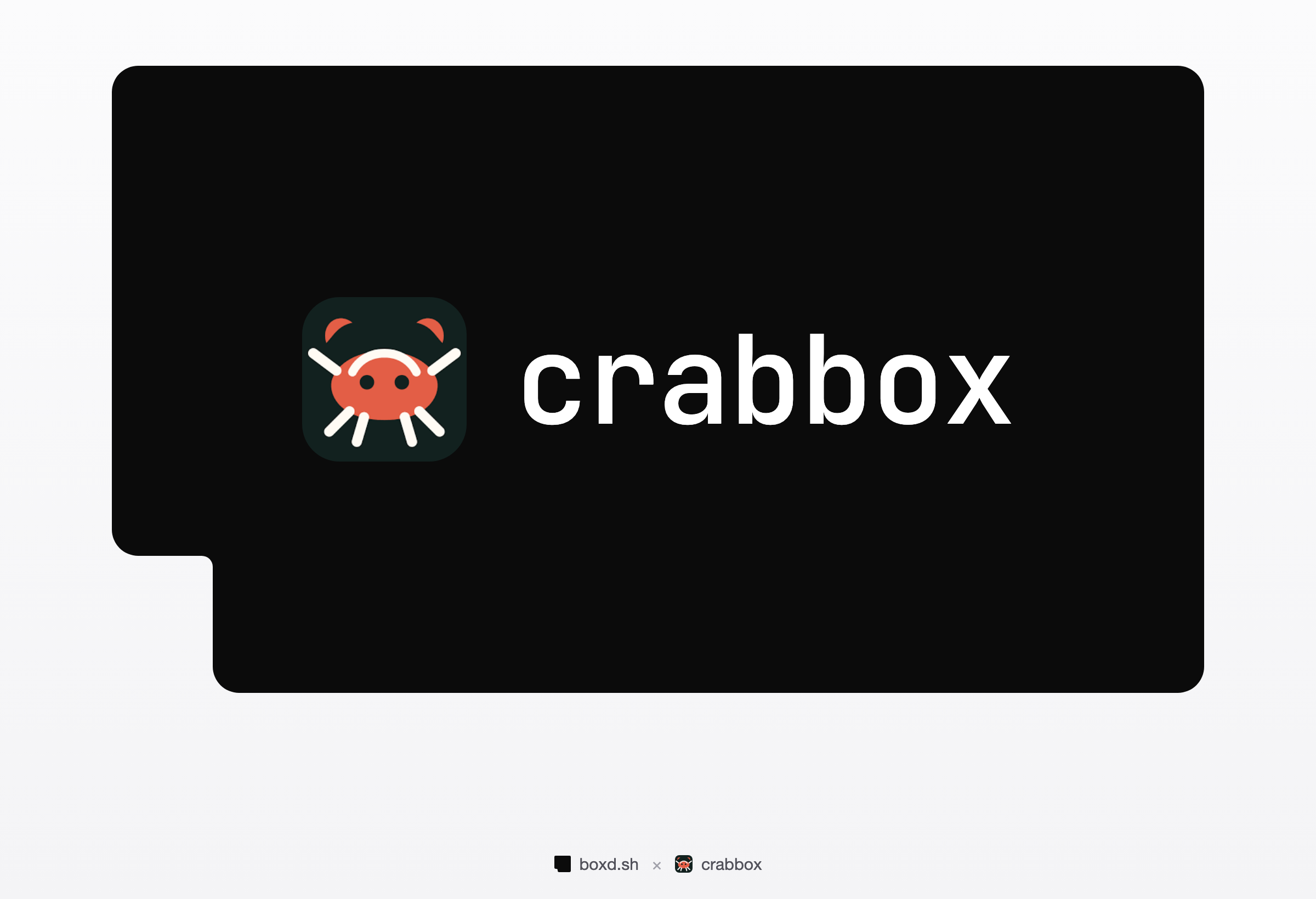 boxd.sh and Crabbox, the crab mark and wordmark on a black boxd frame