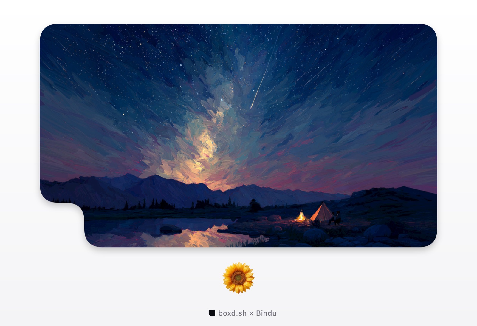 boxd.sh and Bindu, a starry night sky over a campfire