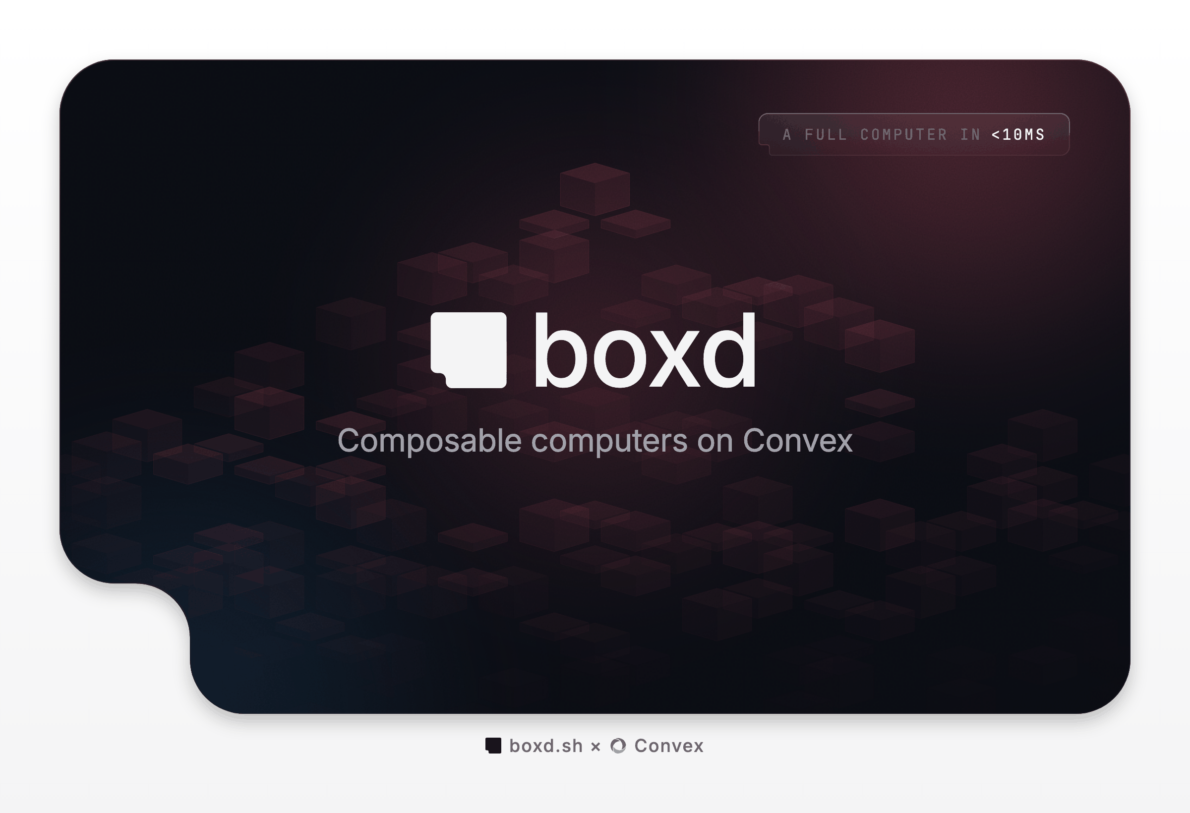 The banner shows the boxd.sh and Convex logos with the line composable computers on Convex.