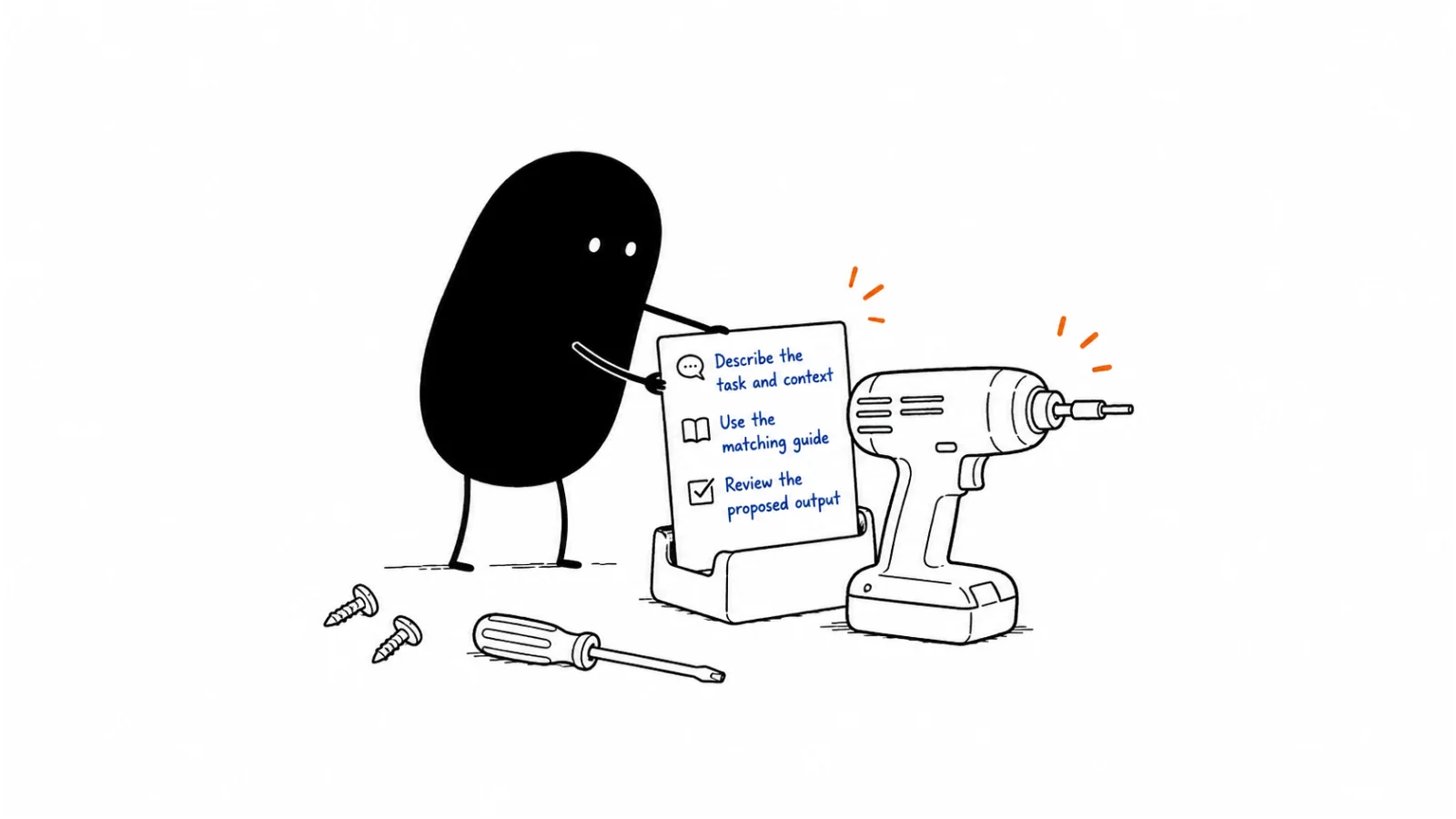 Describe the task and context; Use the matching guide; Review the proposed output