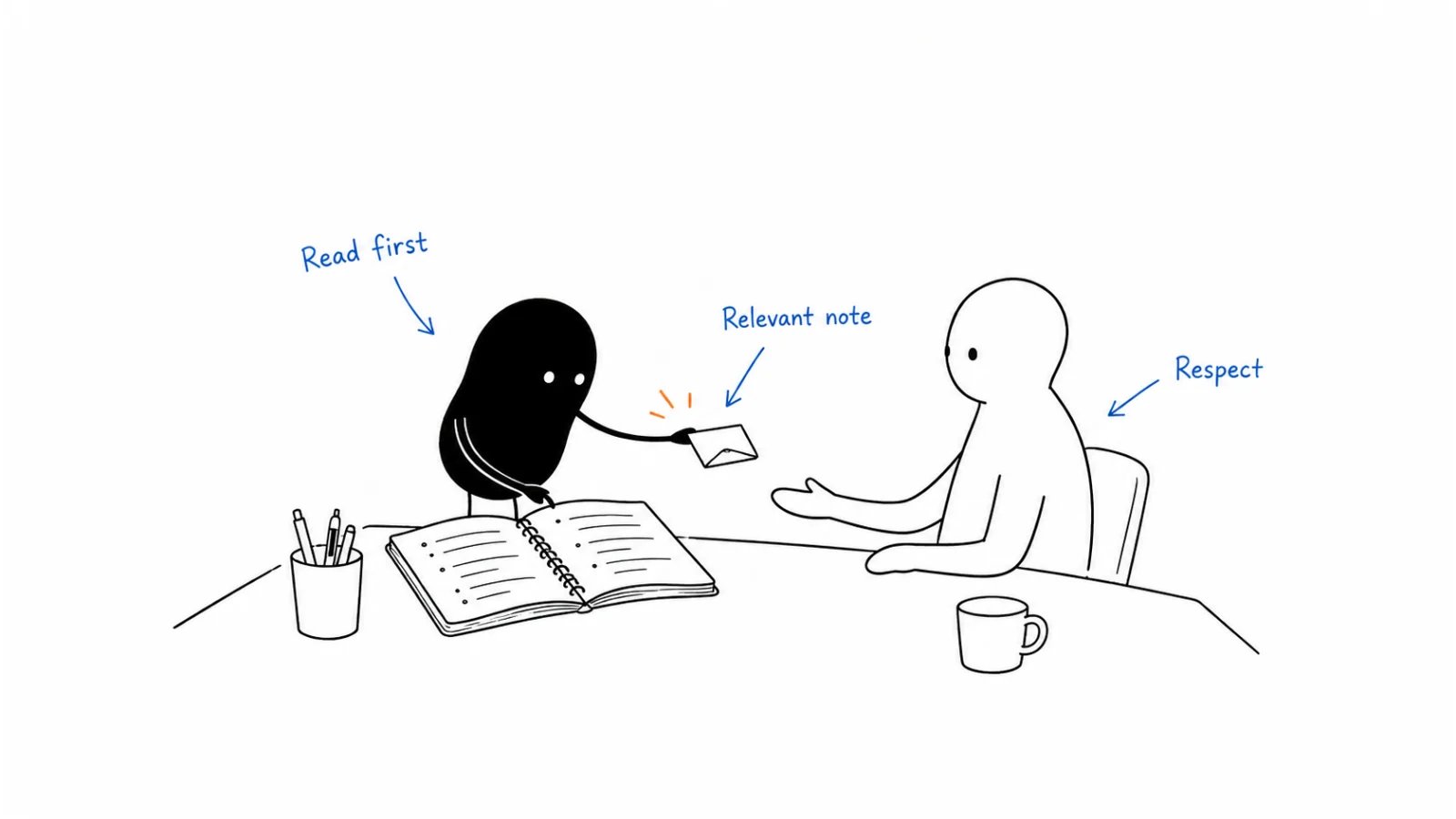 Read the person's work; Send a relevant note; Respect the response