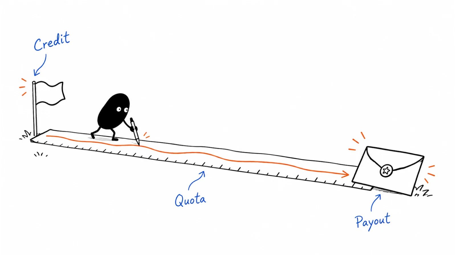 Define credit and quota; Model the payout; Explain the plan clearly