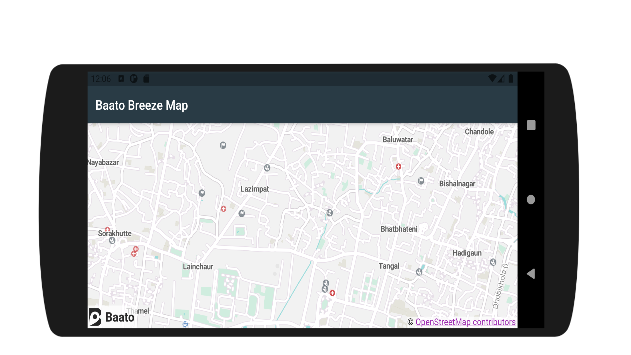 A Baato vector map rendered in a Flutter app