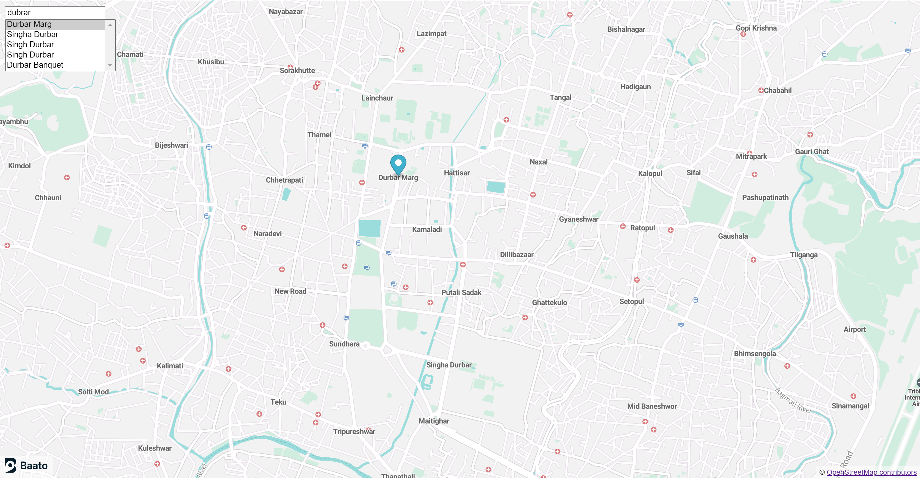 A place picker over a Baato web map