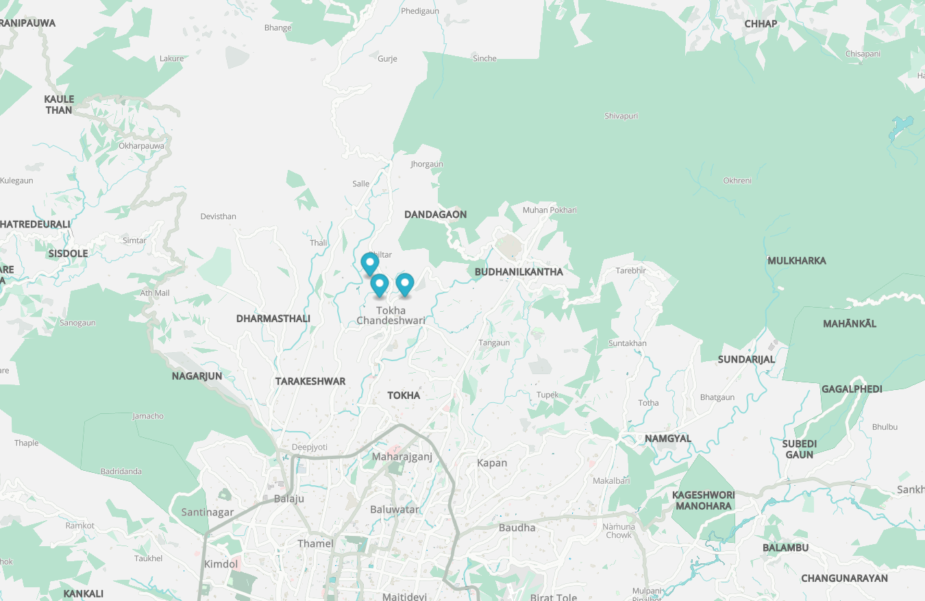 Markers rendered from a GeoJSON source on a Baato web map