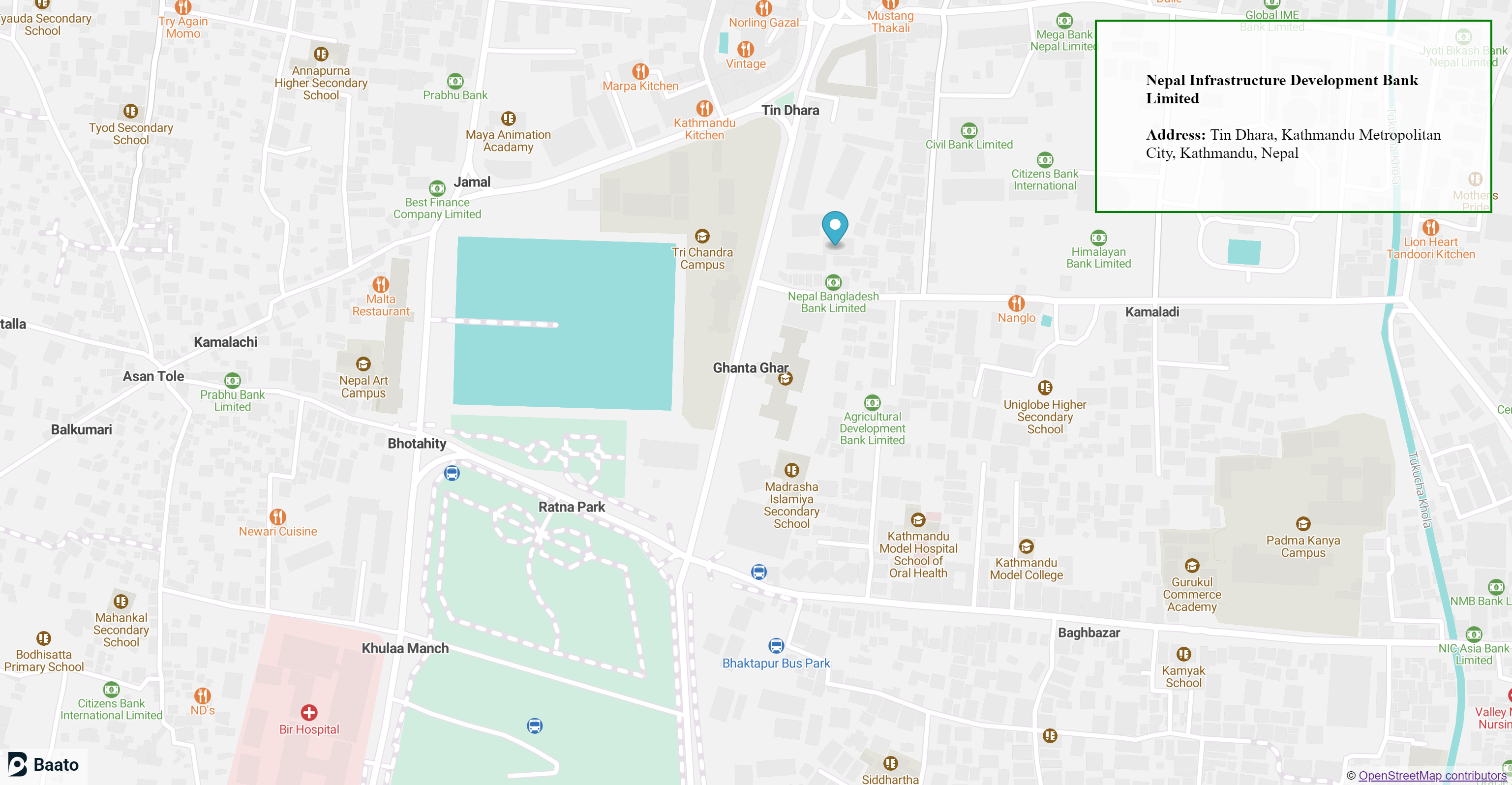 An address resolved from a clicked point on a Baato web map
