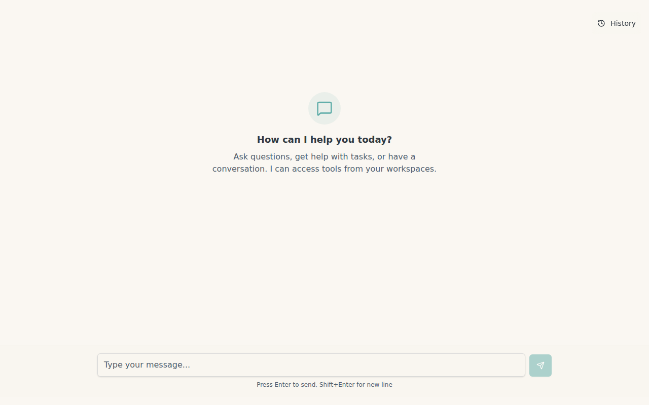 New conversation screen with empty chat ready for first message