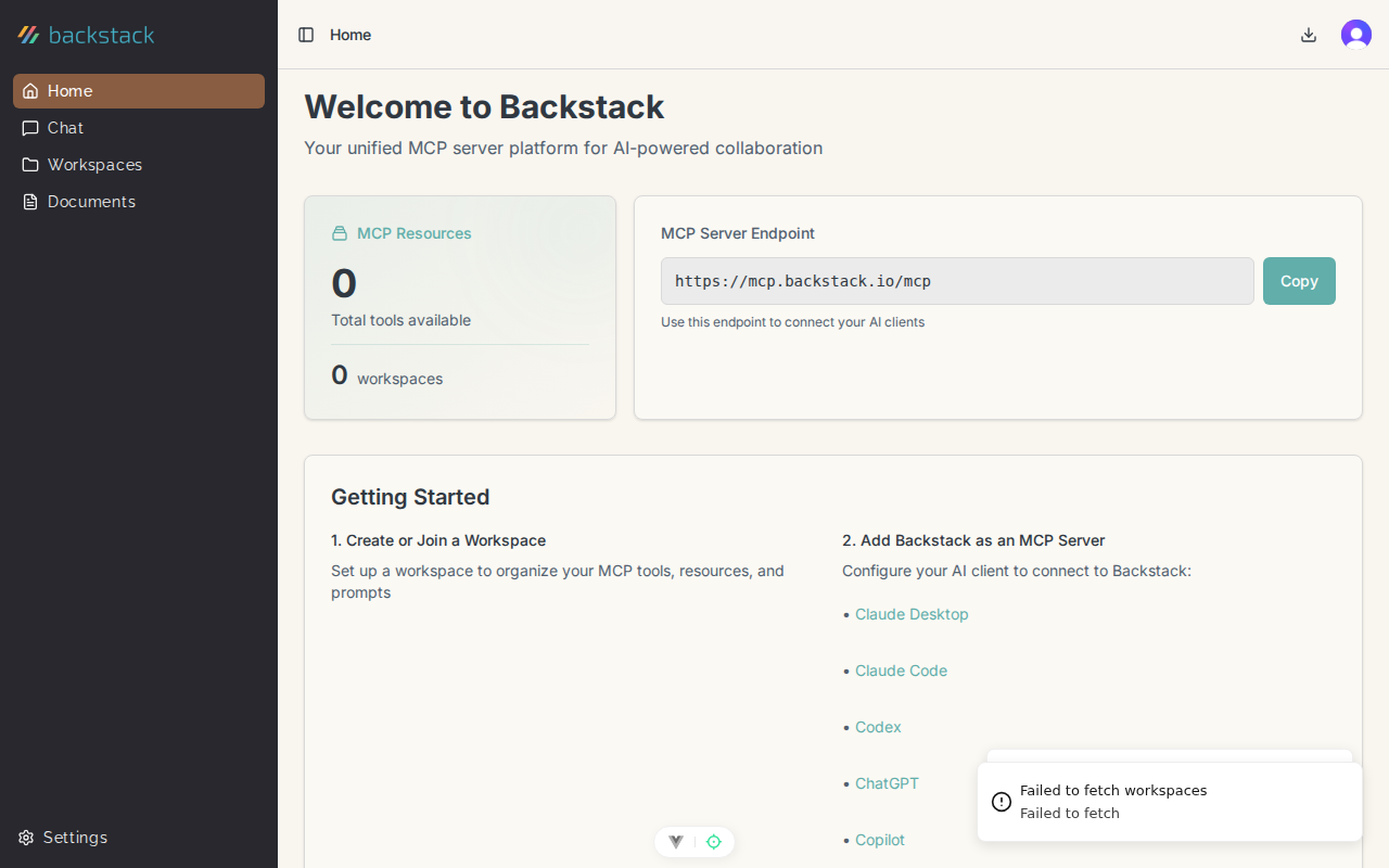 Backstack Desktop application interface