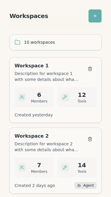 Mobile workspace view with single column