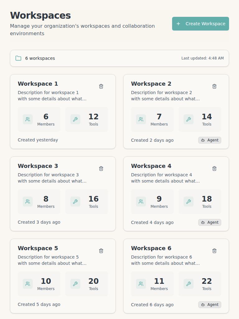 Tablet workspace grid with 2 columns