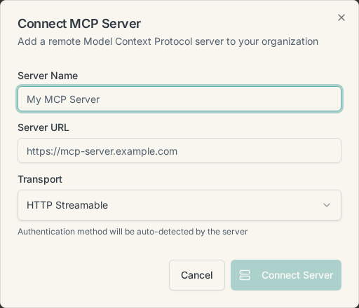 Remote Server connection dialog