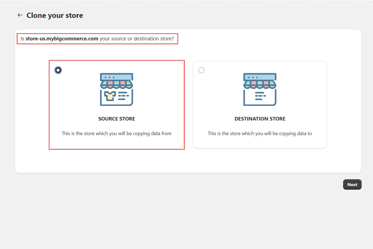 Confirm source store screen