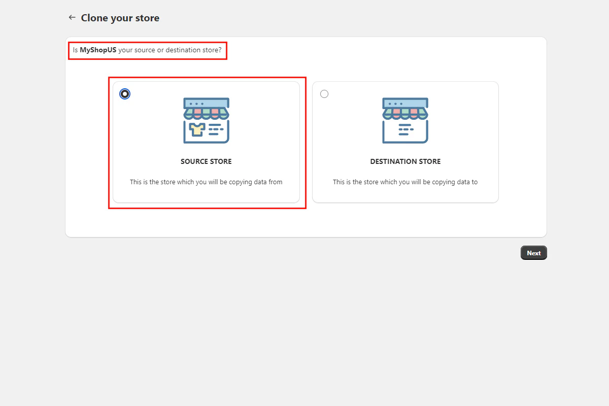 Confirm source store screen