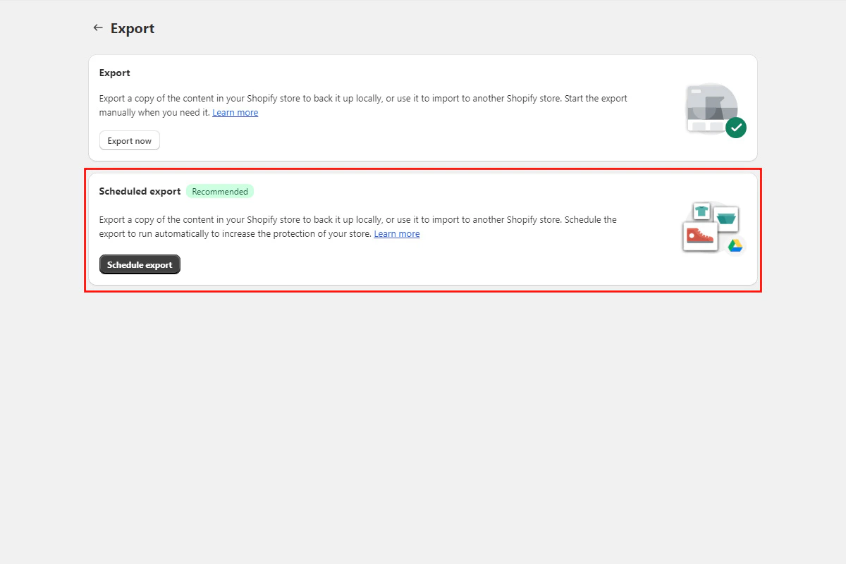 Scheduled export option in the export menu