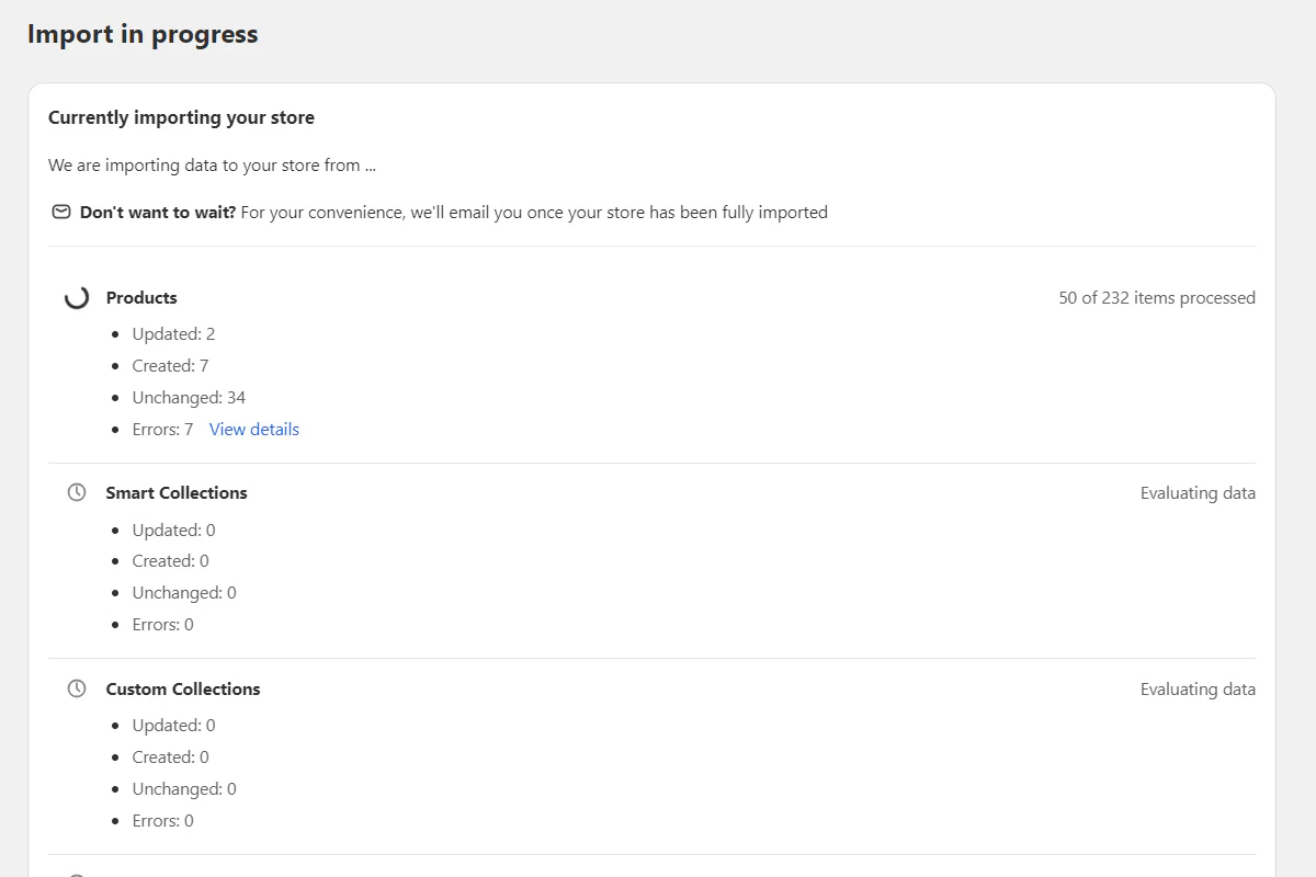 Import progress indicator