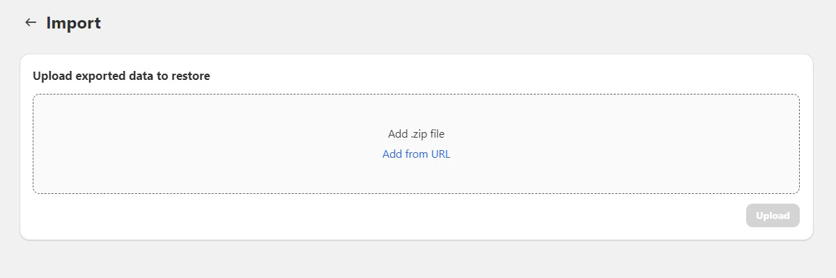 Selecting a ZIP file for import