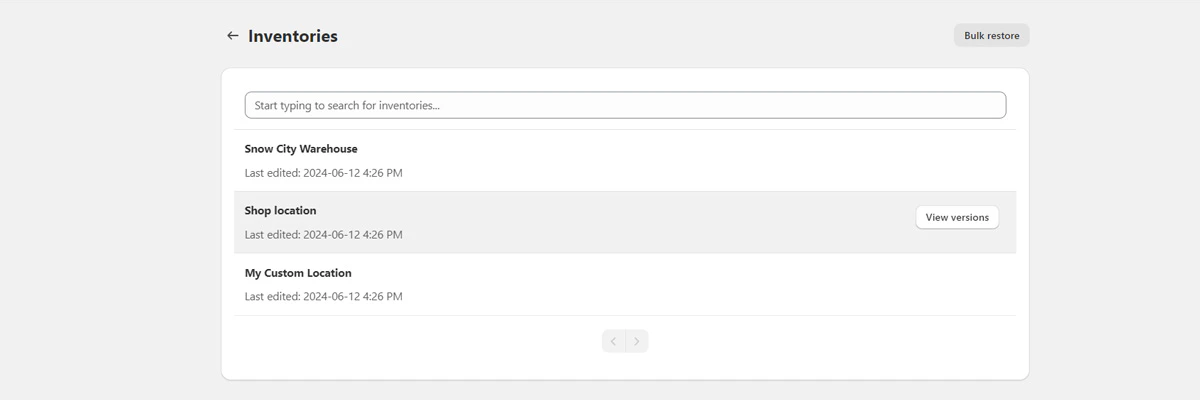 List of backed-up inventory locations