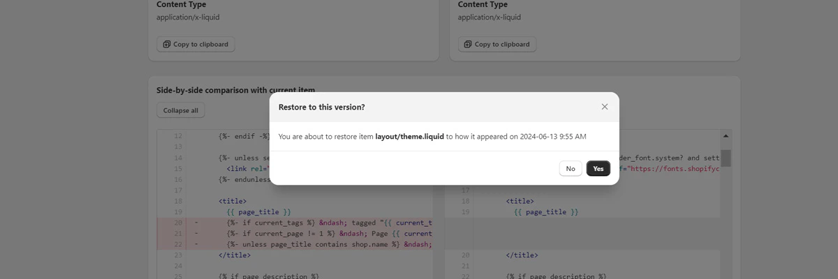 Confirming theme asset restoration
