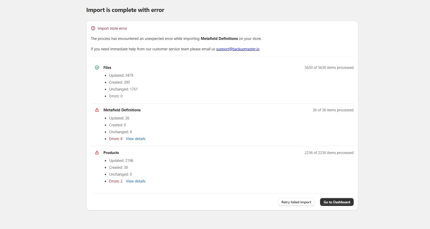 Clone errors with View details link