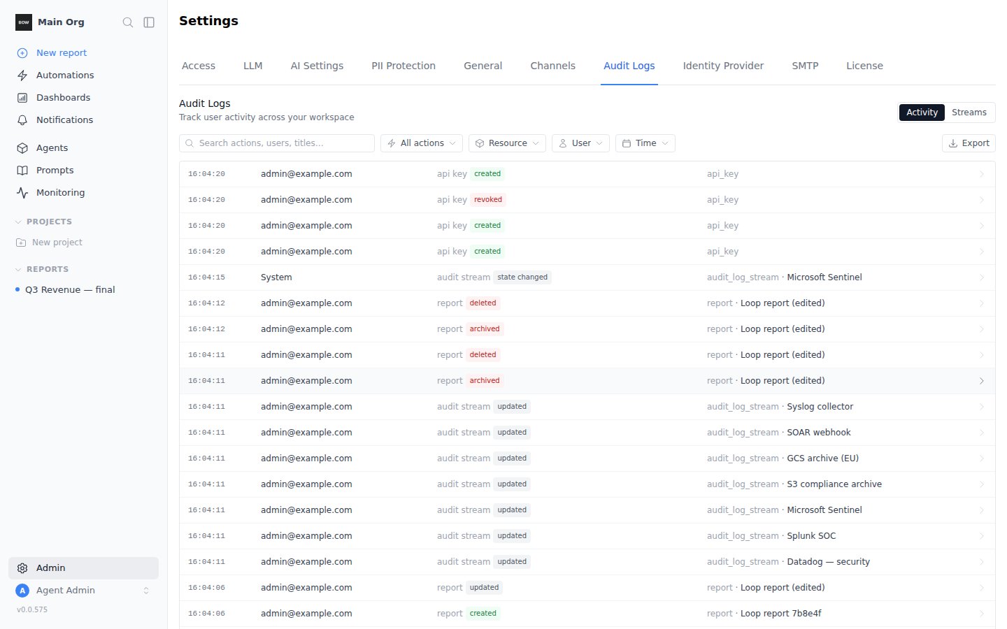 Audit Logs activity view