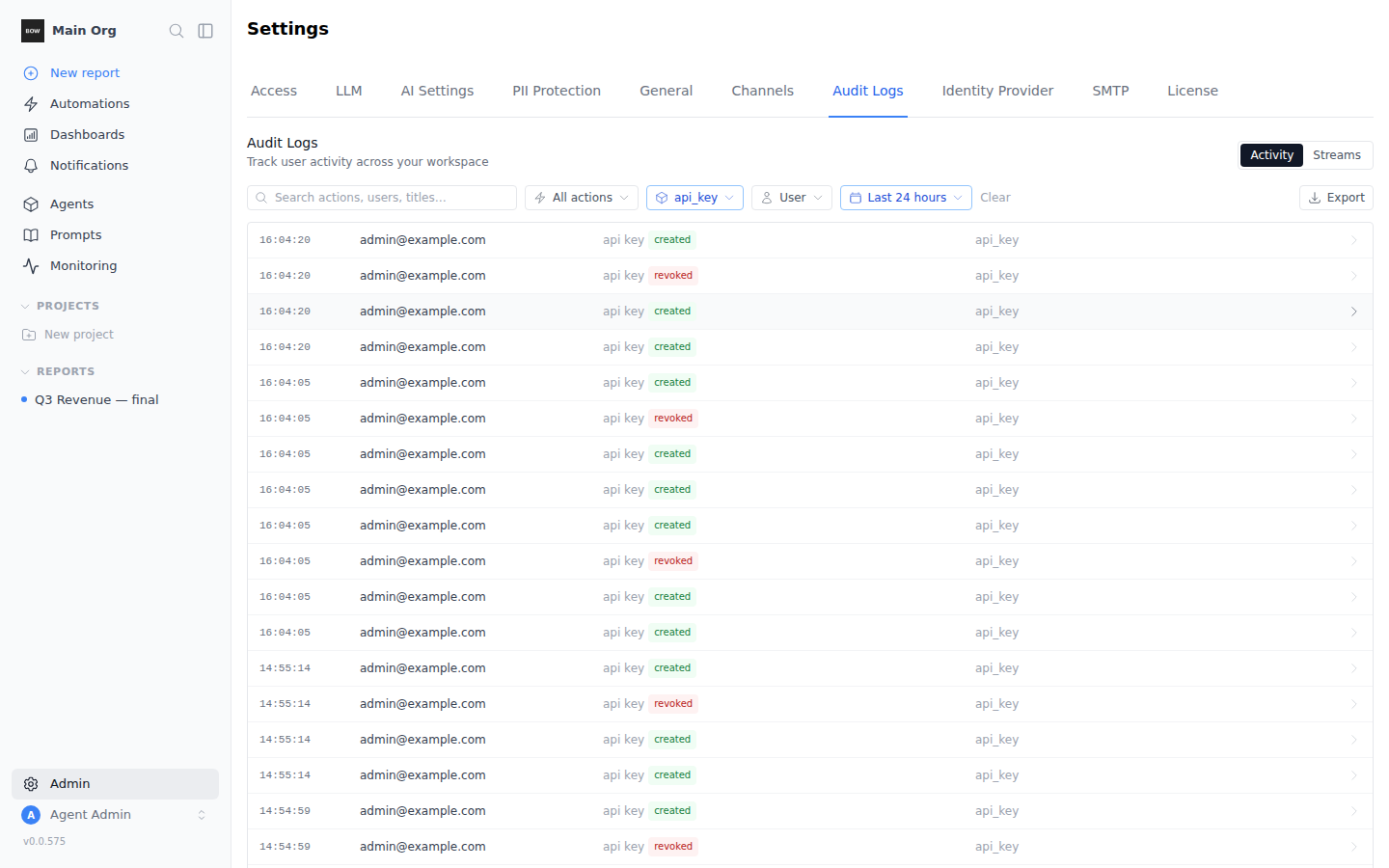 Audit Logs filtered by resource and time