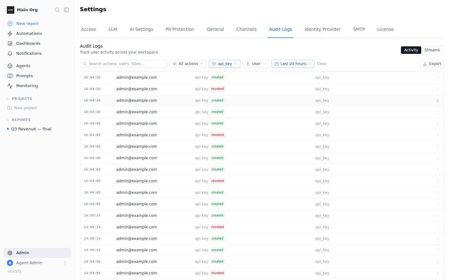 Audit Logs filtered by resource and time
