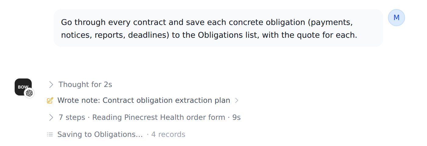 The agent saving records to a list, with a live count