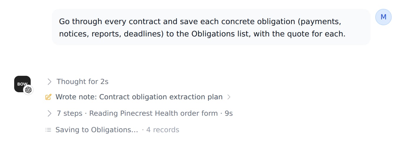The agent saving records to a list, with a live count