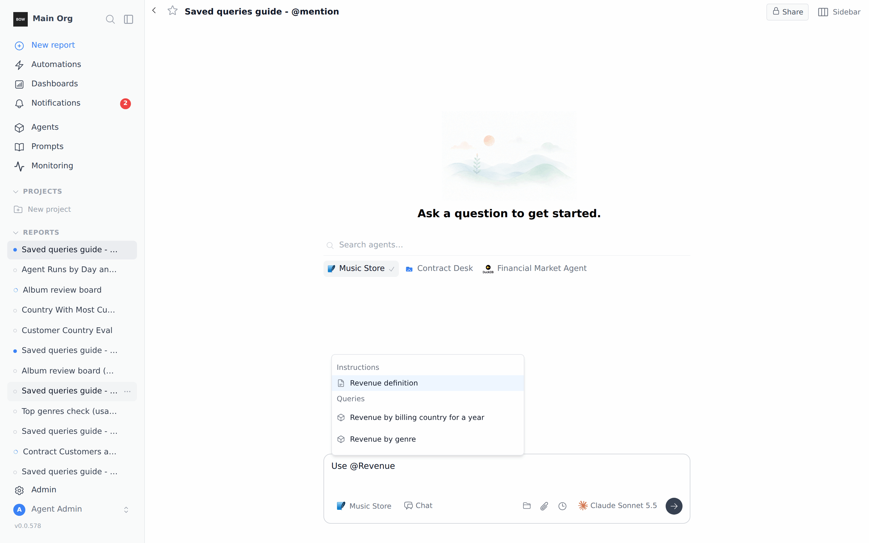 Mention a saved query with @