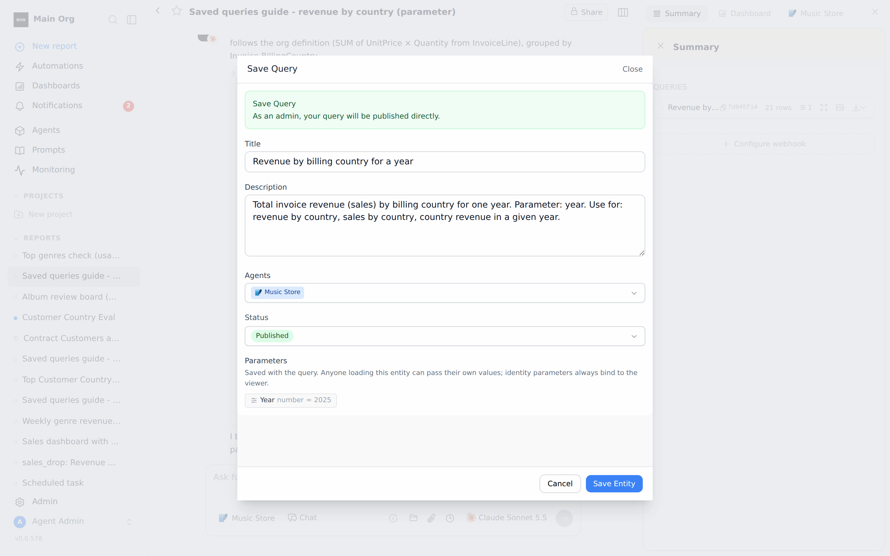 A saved query with a Year parameter