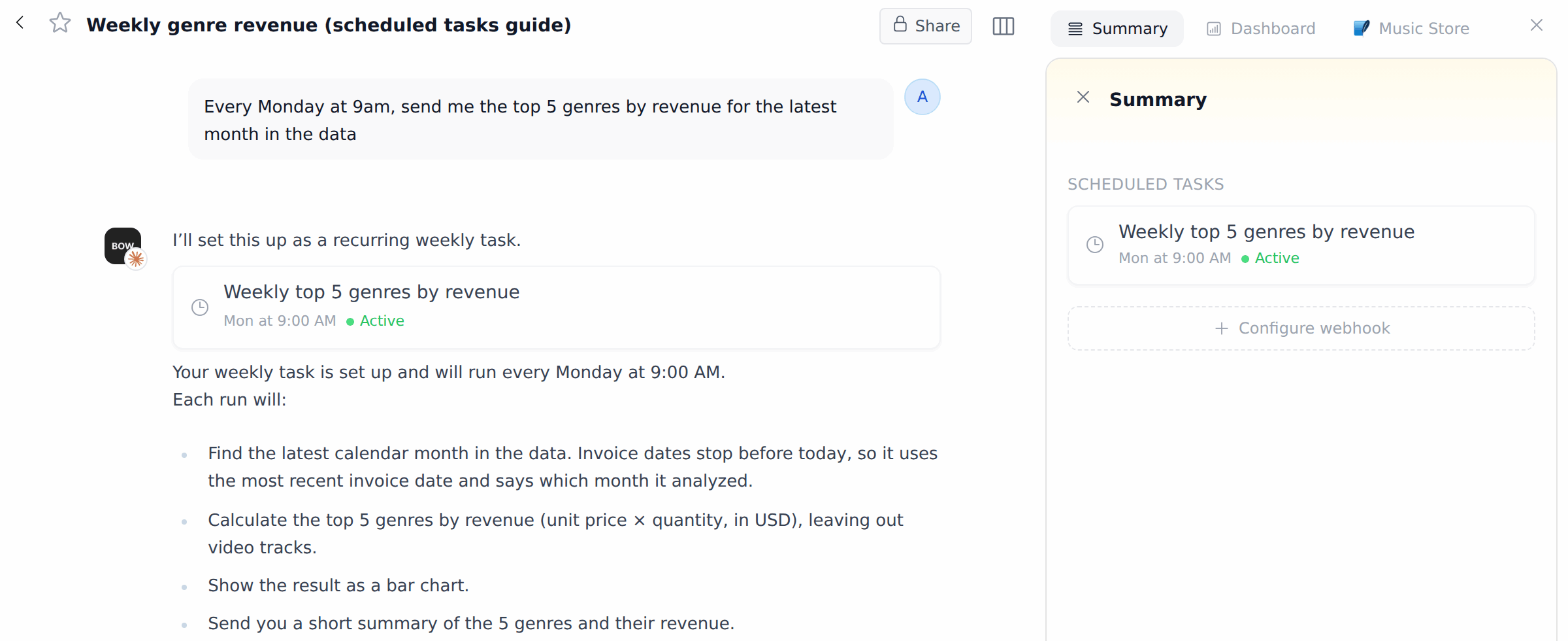 A scheduled task created from chat