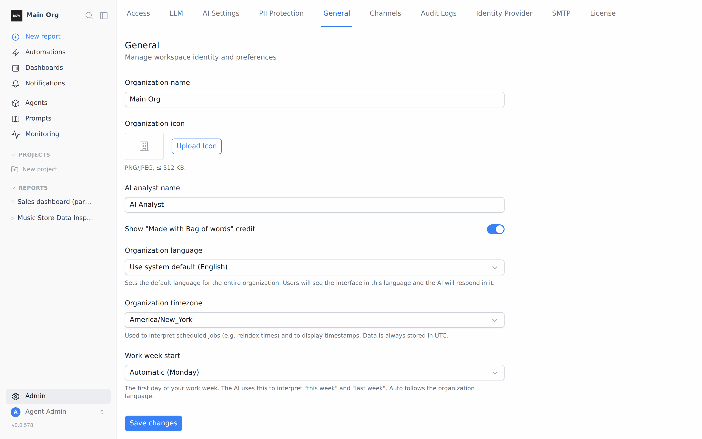 Organization timezone in Admin → General
