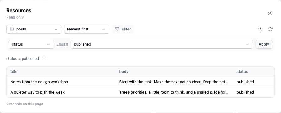 Resources showing only published posts after applying a status filter