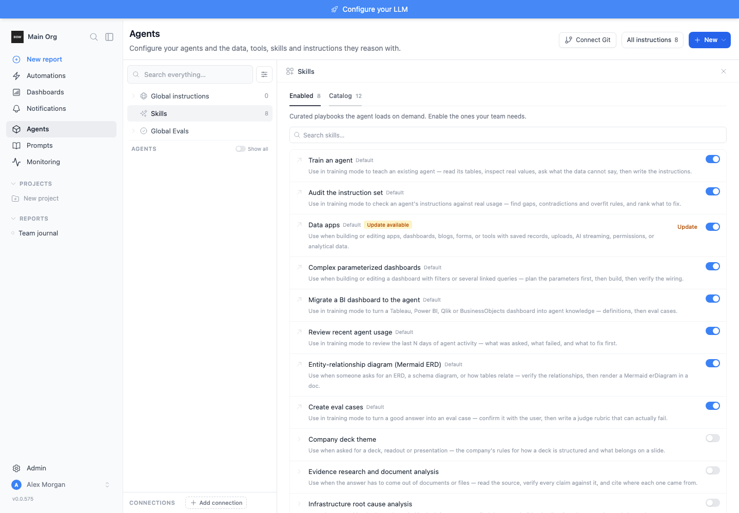 The Data apps skill with an available catalog update
