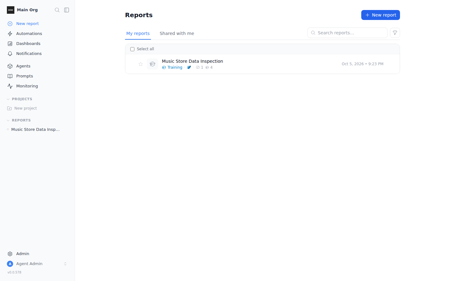 A training session in the Reports list