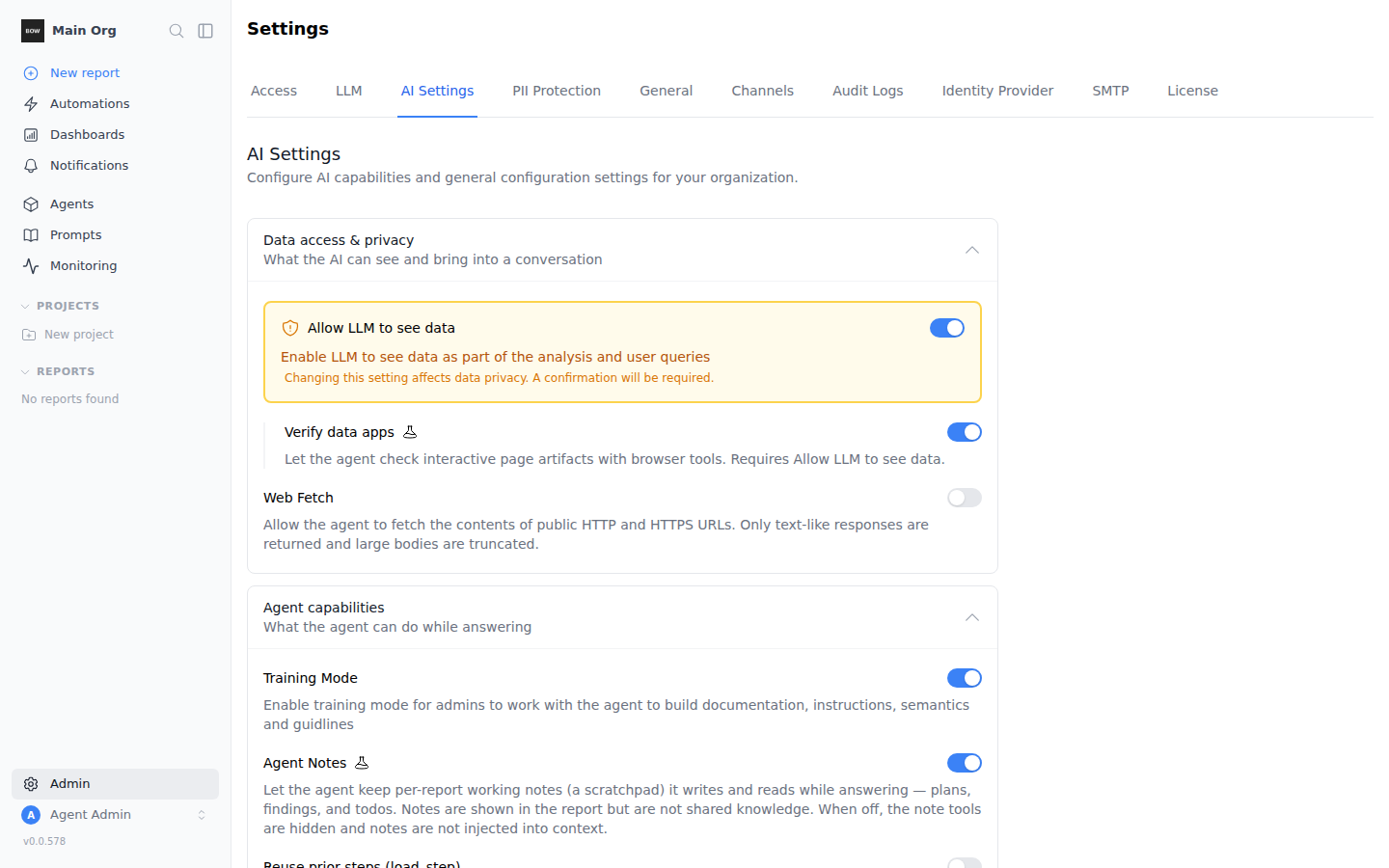 The Training Mode setting in AI Settings