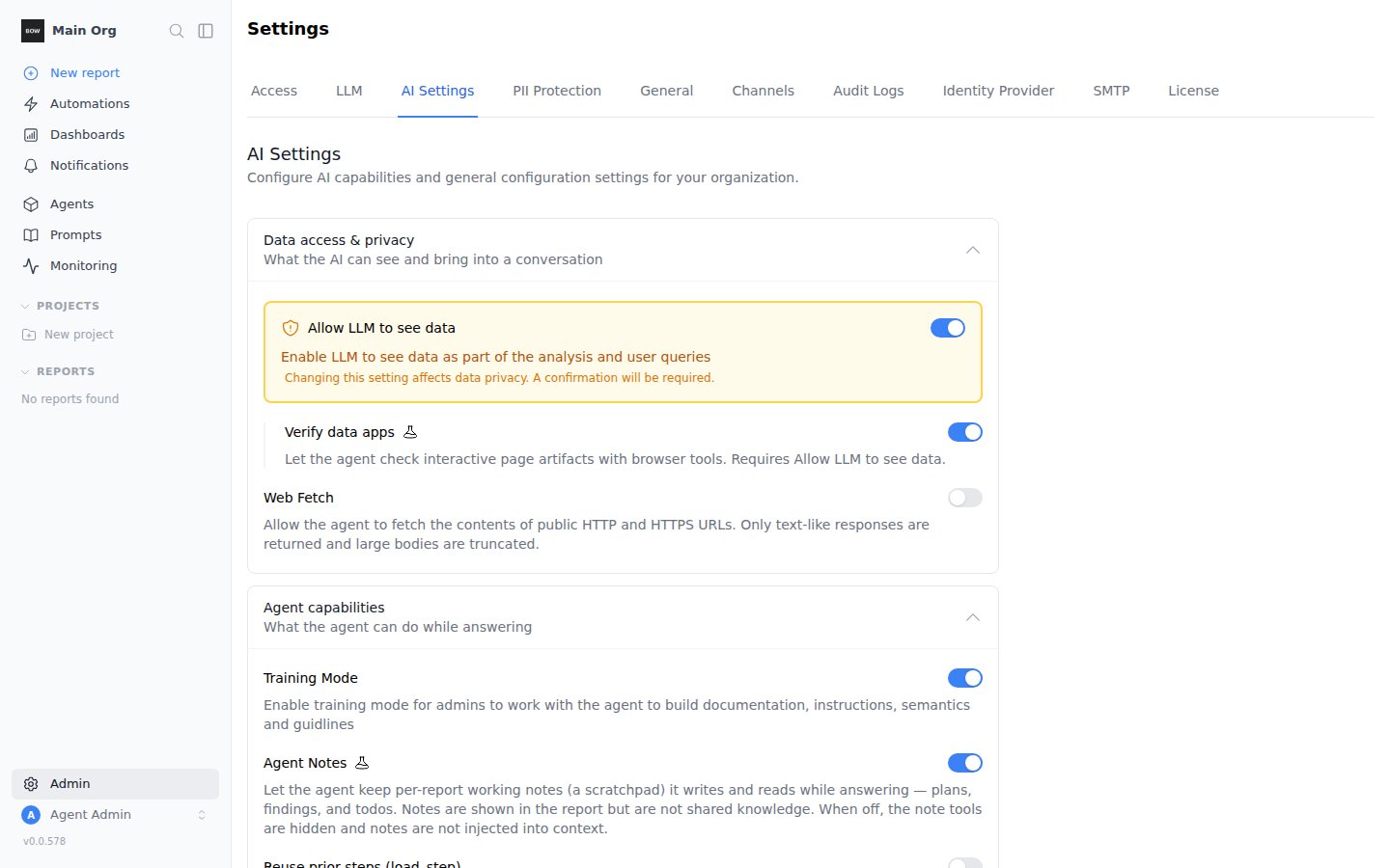 The Training Mode setting in AI Settings