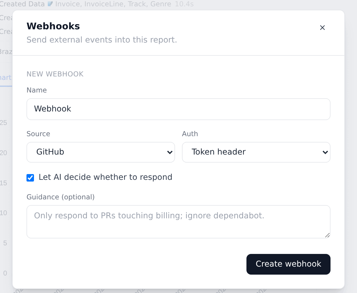 Configure webhook on a report