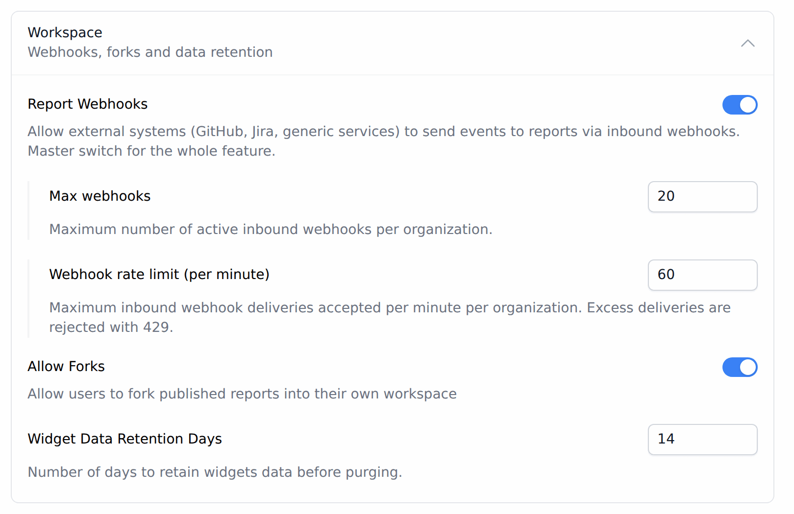 The Workspace section in AI Settings