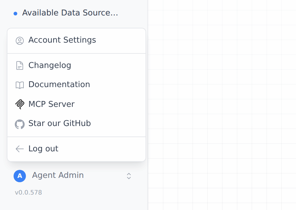 MCP Server in the user menu