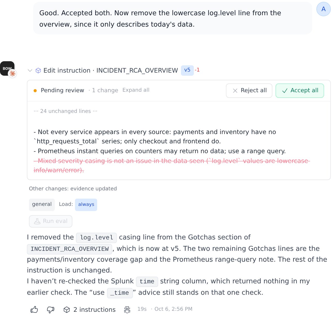 The follow-up edit removes one line, shown as tracked changes