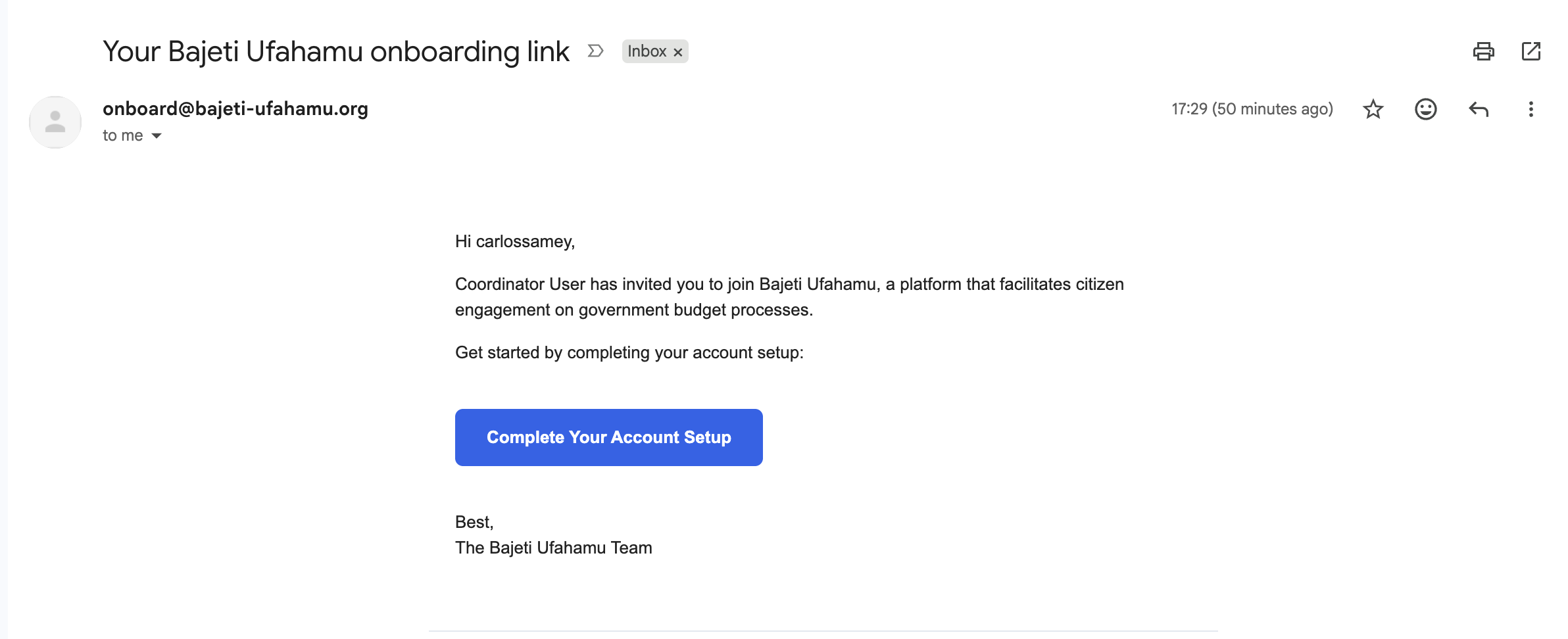 Onboarding link received by email or SMS
