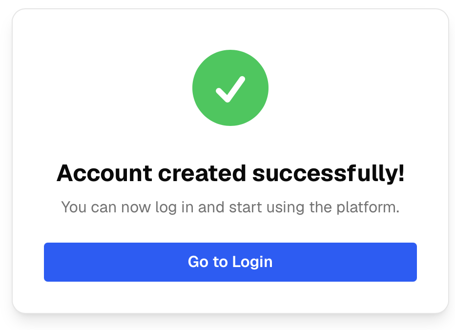Account created successfully screen