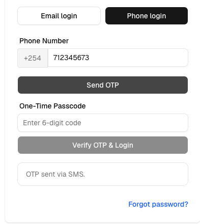 Phone login with OTP field